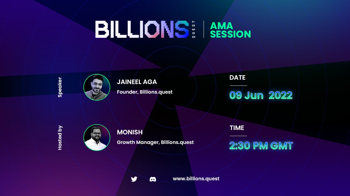MbangOkon's tweet photo. 📢Join us for an exclusive AMA session with @BillionsQuest

Curious about what makes #BillionsQuest unique🤔 
We've got you covered! 

🗓️Jun 9th, 23
⏰2:30 PM GMT
🎟️https://t.co/3bUdqSzfY3…

Don't miss out on this epic AMA experience! 

See you there👋✨#BillionsQuest #AMA https://t.co/vZI1fckp4j