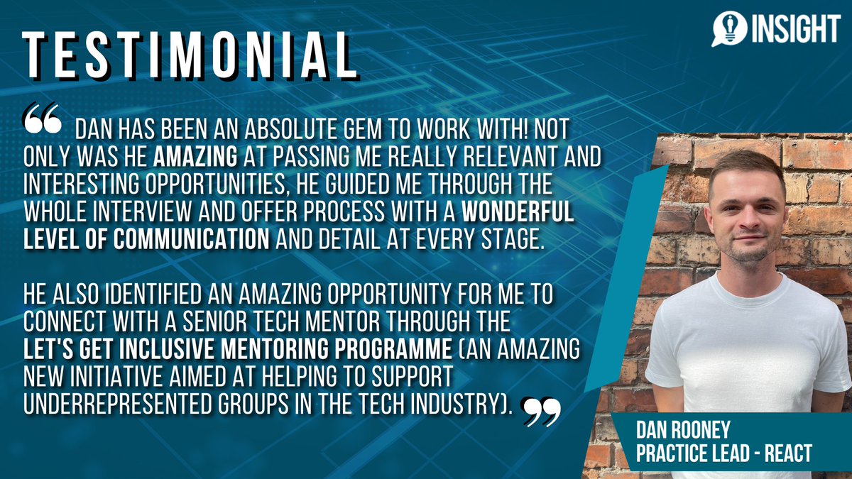 Insight Into...Feedback Friday! 🎉

Shout out to Dan Rooney for receiving this fab testimonial. 👏🏻

As a recruiter &amp; a pioneer for our Let's Get Inclusive community, Dan's hard work truly shines through this feedback. 🔥

#insightrecruitment #letsgetinclusive #feedbackfriday