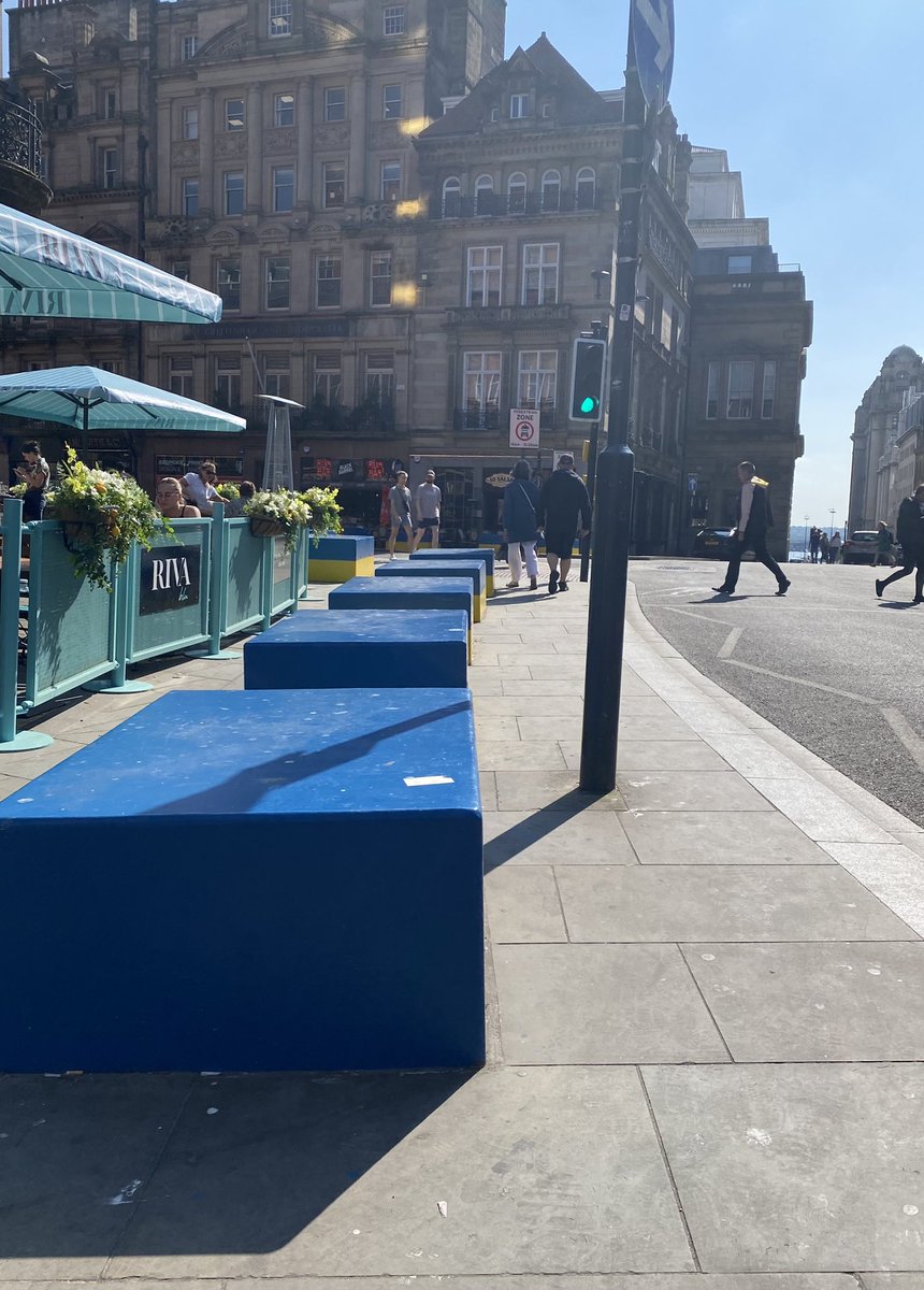Blue concrete blocks and pavement cafe reduces the pavement width and blocks are adjacent to the lamppost 

Prevents wheelchair user’s proceeding

Location - before the junction at Castle Street, Liverpool 

Please can this be rectified <a href="/PamThomas01/">Pam Thomas</a> <a href="/lpoolcouncil/">Liverpool City Council</a>