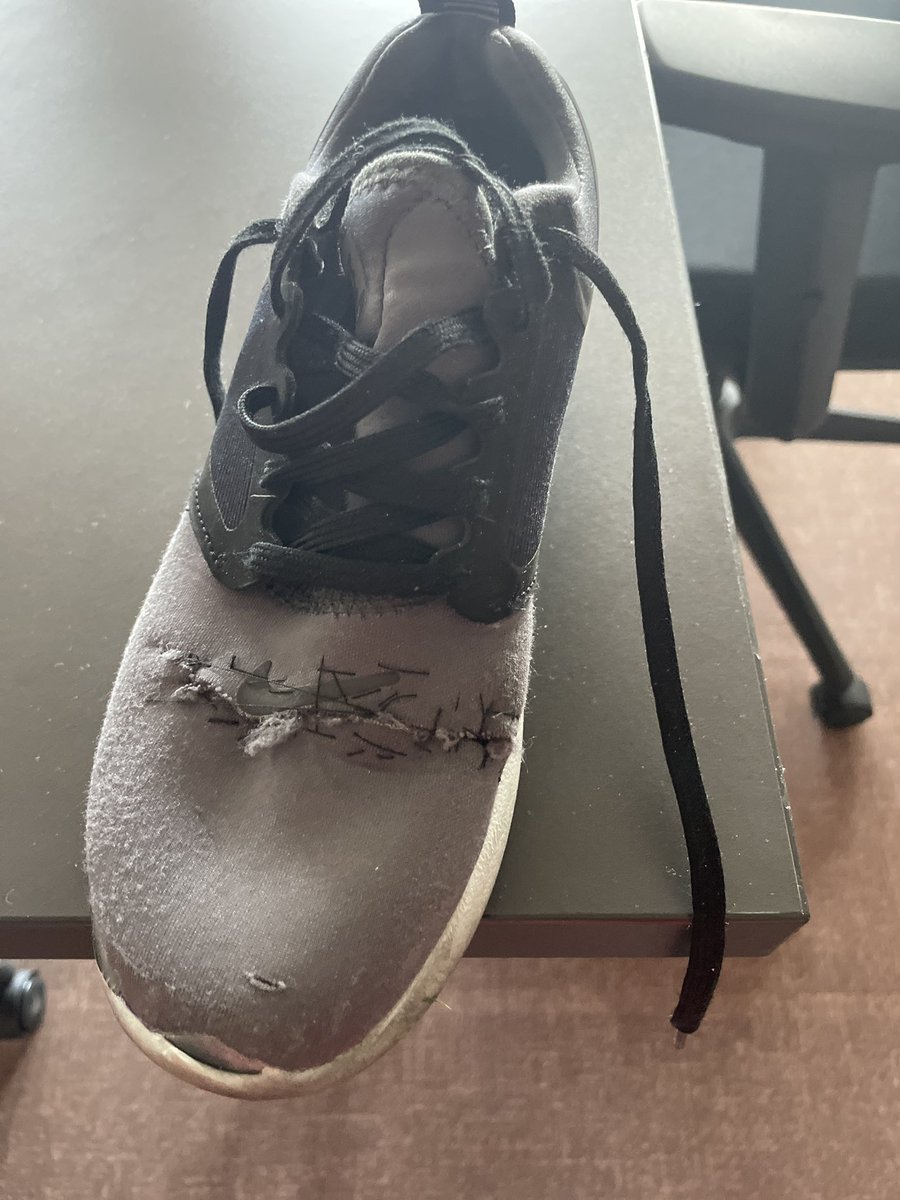 We had a Teachers vs Students football match on Wednesday 7th June. One of the teachers sneakers ripped during the match. A Grade 1 student told the teacher that he will fix her sneakers. Here’s how he fixed it: #TakingAction @Nicholajdm