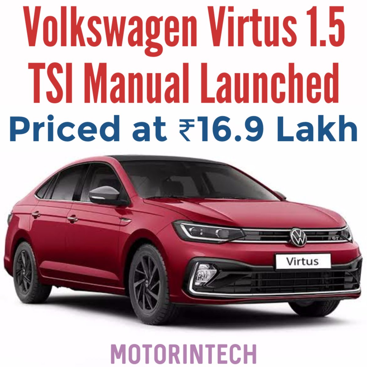 MotorinTech's tweet photo. Volkswagen Virtus 1.5 TSI Manual launched at ₹16.9 lakh. The Virtus GT Plus is now offered with two gear box options. The new GT Trim for Taigun SUV is also launched. Its price starts at ₹17.8 lakh.

#volkswagen #volkswagenvirtus #autonewsindia #automobileindia #automotivenews https://t.co/6h34bk9qhd