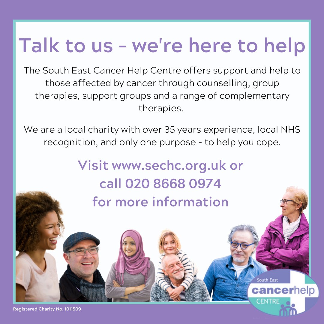 The #SECHC is a Purley-based #charity that has been helping thousands of people affected by #cancer for over 35 years.
Visit sechc.org.uk or call 020 8668 0974 for more information.

#purley #cancercare #cancersupport #croydon ##cancercharity