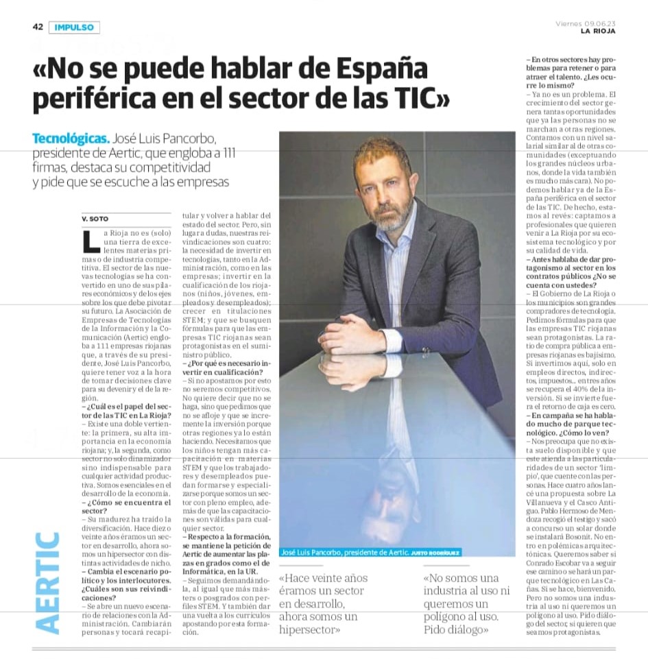 ✔️"No se puede hablar de España periférica en el sector de las TIC", hoy en  el especial #IMPULSO DE <a href="/lariojacom/">lariojacom</a> ponen el foco en nuestro sector y entrevistan a <a href="/jlpancorbo/">Jose L. Pancorbo</a> 
#DíadeLaRioja #OrgulloRiojano
🔴⚪🟢🟡