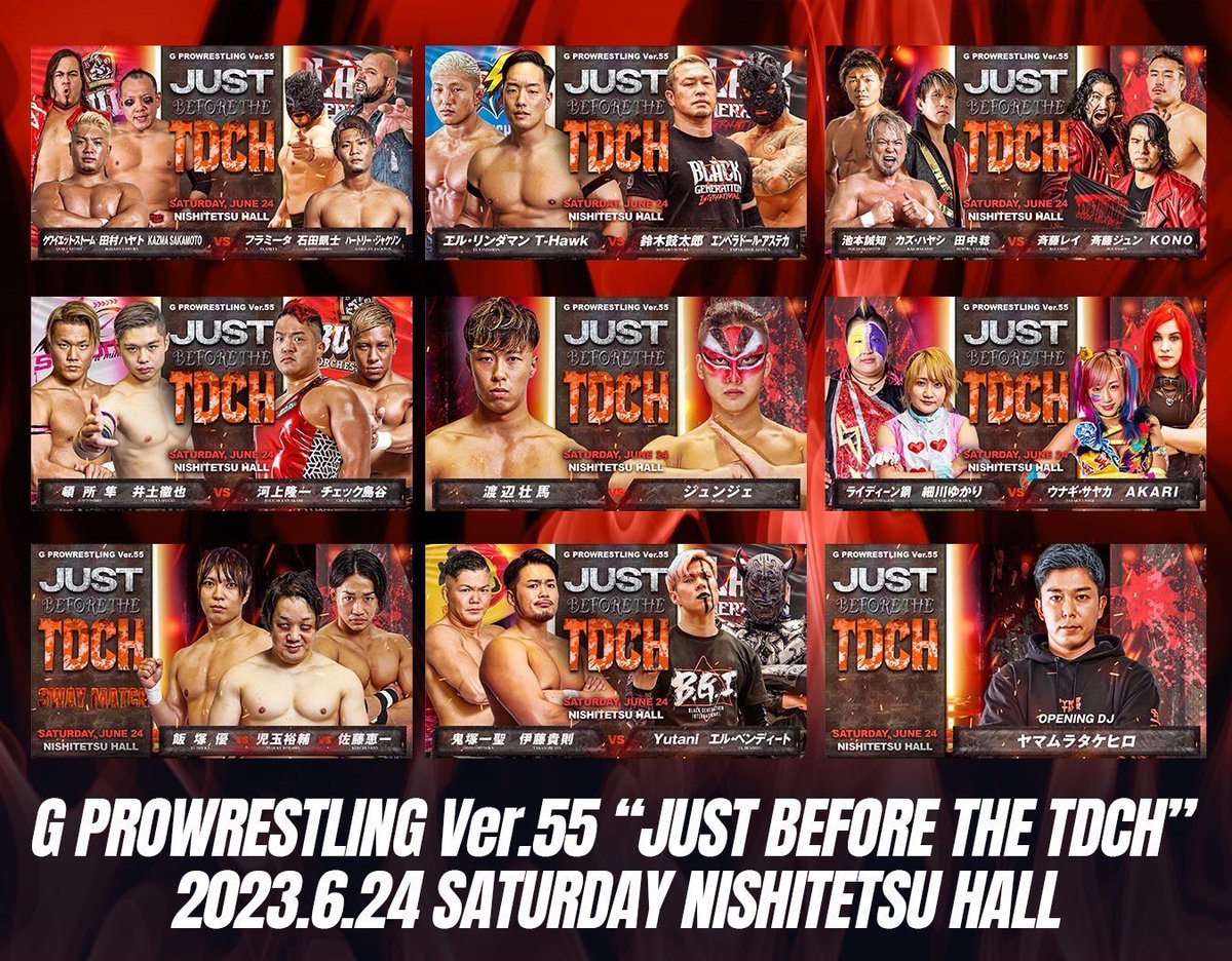 ＼🔥#GLEAT対戦カード🔥／

【全対戦カード決定】

2023.6.24(土)福岡西鉄ホール
G PROWRESTLING Ver.55 -JUST BEFORE THE TDCH-
開場16:00開始17:00
ent.lidet.co.jp/event/detail.p…

l-tike.com/sports/GLEAT/
pia.jp
eplus.jp/gleat

#GLEAT #GPRO #LIDETUWF #LIDET