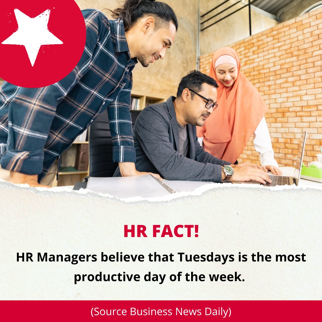 With the busyness of Mondays, Tuesdays do feel like the most productive day of the week!

#HRFridayfact #fridayfact #hrsupport #hr #productivity