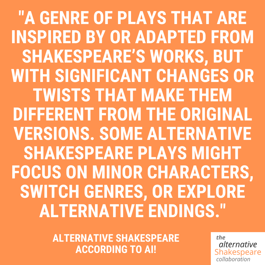 alt_shakes's tweet photo. What does AI think of Alternative Shakespeare?
We asked the new AI-powered Bing what it thought - here's what it came up with!
#shakespeare #alternativeshakespeare #ai #bing #theatre #theatrecompany #play https://t.co/sRUtmeKabY
