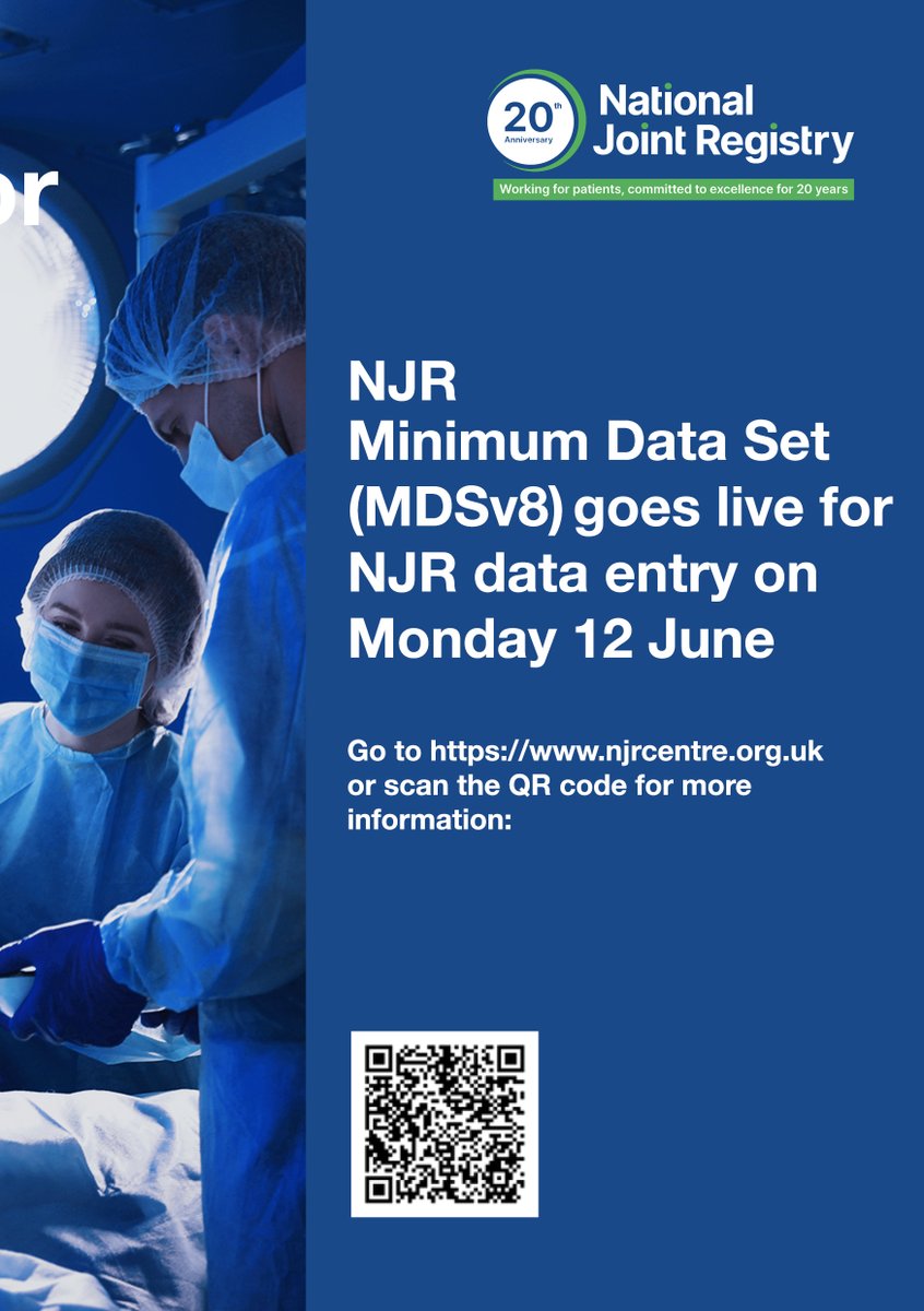 NJR Minimum Data Set goes live for NJR data entry on Monday 12 June.  njrcentre.org.uk/healthcare-pro…