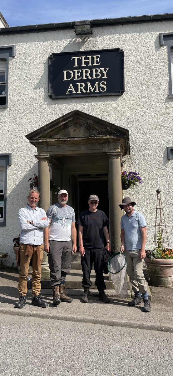 Lepidopterists 113 years apart outside the #DerbyArms inn, Witherslack, Cumbria. The pic hangs in the bar. Yesterday, <a href="/savebutterflies/">Butterfly Conservation 🦋</a> Butterfly Conservation staff outside the pub after day surveying rare species <a href="/stanleyestates/">Stanley Estates</a> <a href="/ForestryEngland/">Forestry England</a> and Methop Moss <a href="/cumbriawildlife/">CumbriaWildlifeTrust</a>