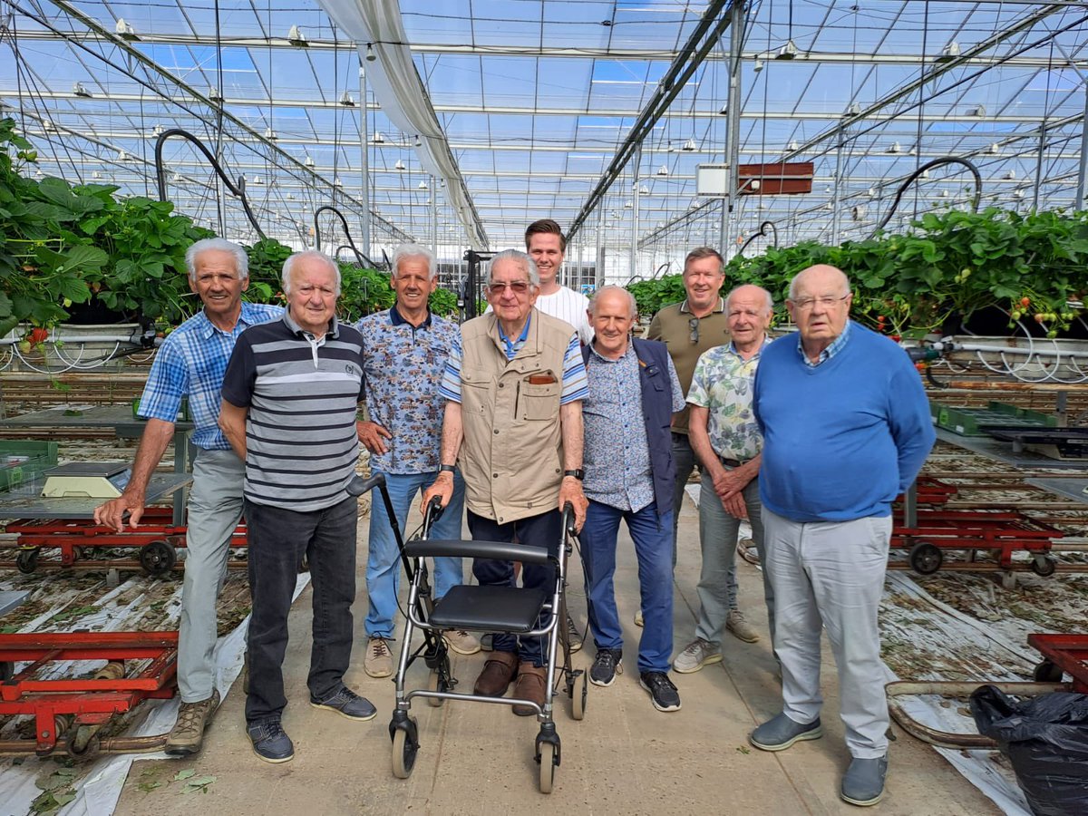 PaulvanKoppen's tweet photo. ''Effe tuinen''
6 oud tuinders en 1 oud bakker kwamen de aardbeienteelt bekijken. Broers van der Knaap, waarbij ook de vader van Ed en de opa van Wessel. Leuk om de interesse en passie voor het telen van deze oud tuinders te zien en horen. 😄 https://t.co/Hz58bhfOaf