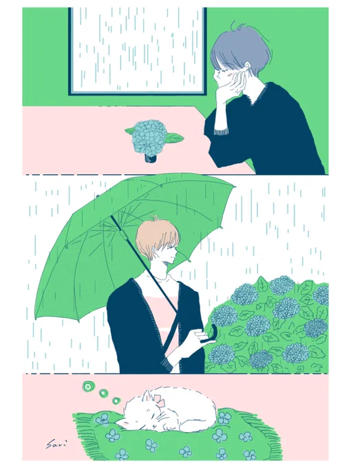 雨と紫陽花︎ ︎☂︎

梅雨が来ましたね…

#初夏の創作クラスタフォロー祭り 
#創作男子
#オリジナルキャラクター 
