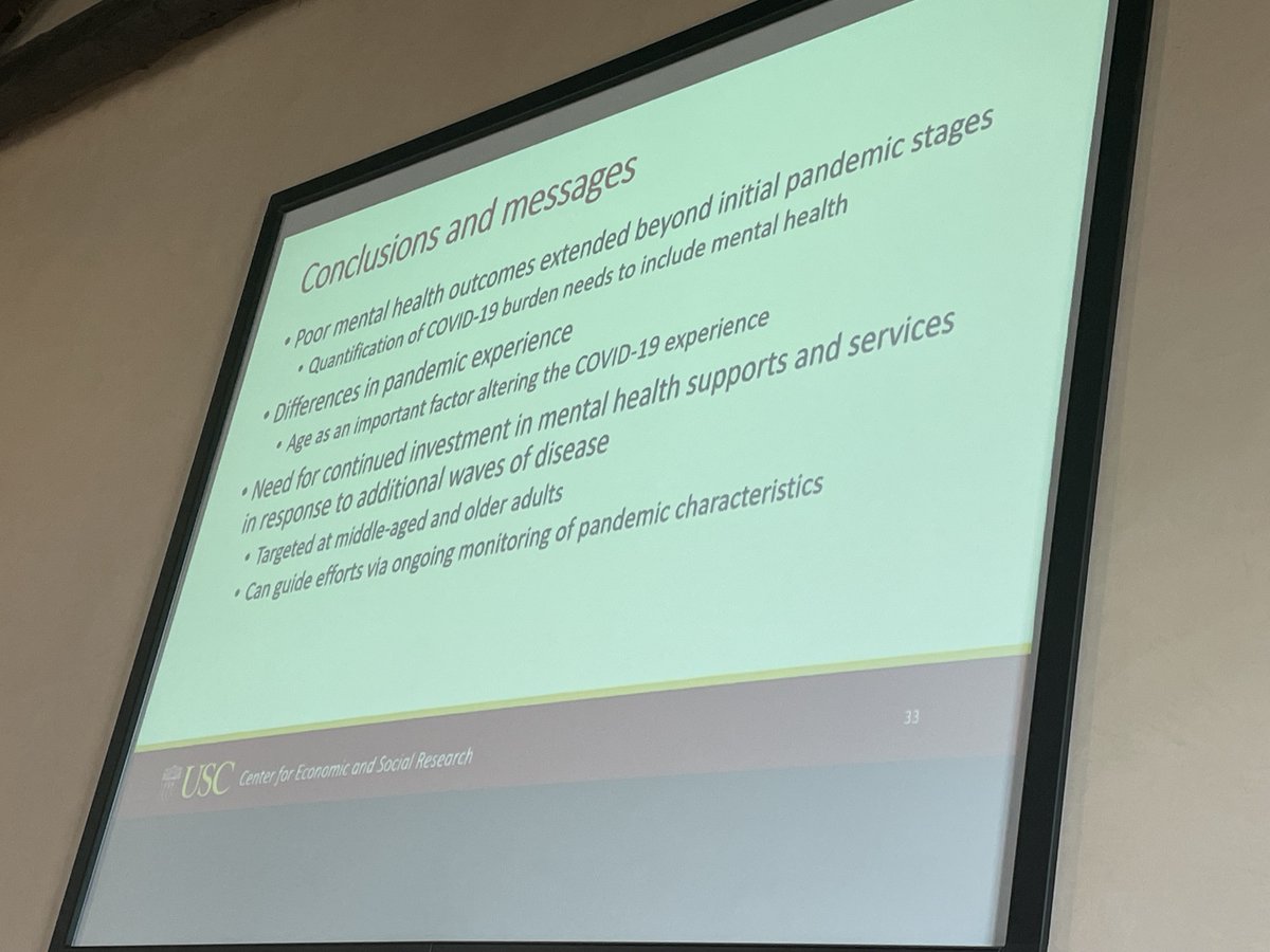 Emma Nichols presents on mental health impacts during #Covid19 on the @LASI_India DAD RTI study; key findings: older people were hit harder and mental health is an issue to watch! @univiu #VIUSummerInstitute2023 @g2aging