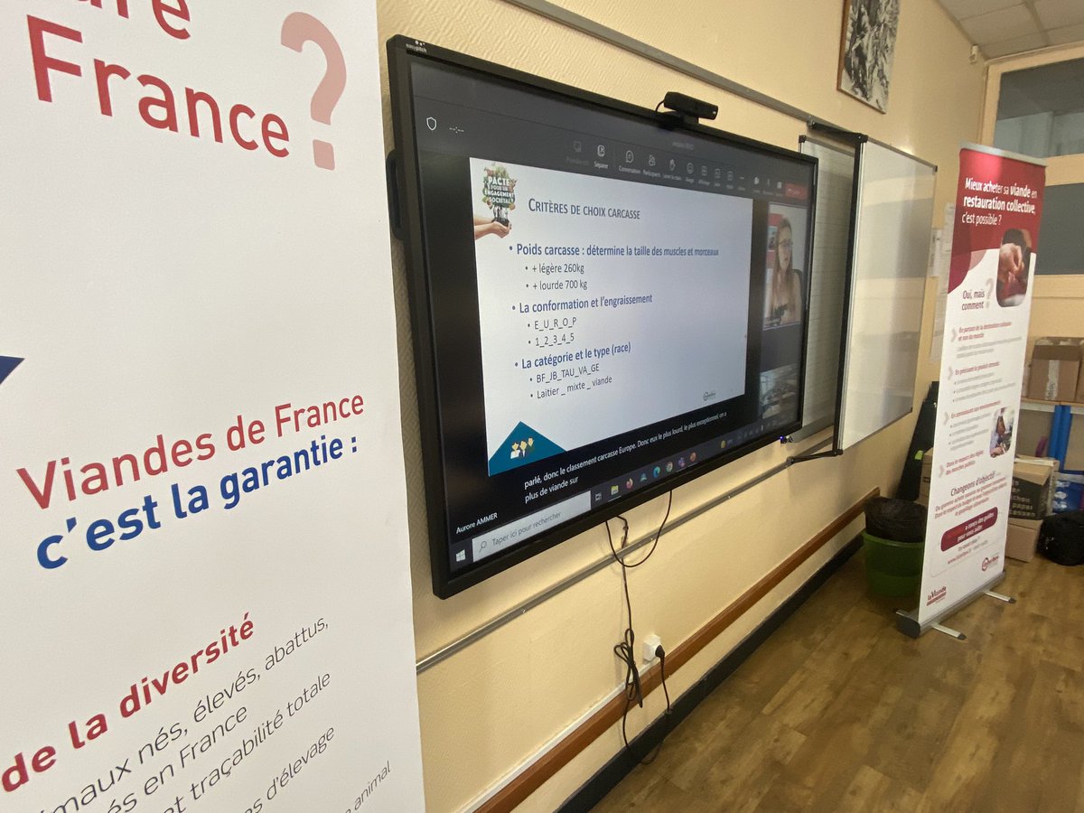 InterbevIDF's tweet photo. Les critères de choix carcasses présentés par Aurore Ammer, responsable #RHD au comité régional francilien et @Interbev_fr #AlimentationDurable @iledefrance Pôle Lycées #Classement, #maturation, #cuissons #persillé @dumasjeanraymo1 https://t.co/2gYfhOGc1n