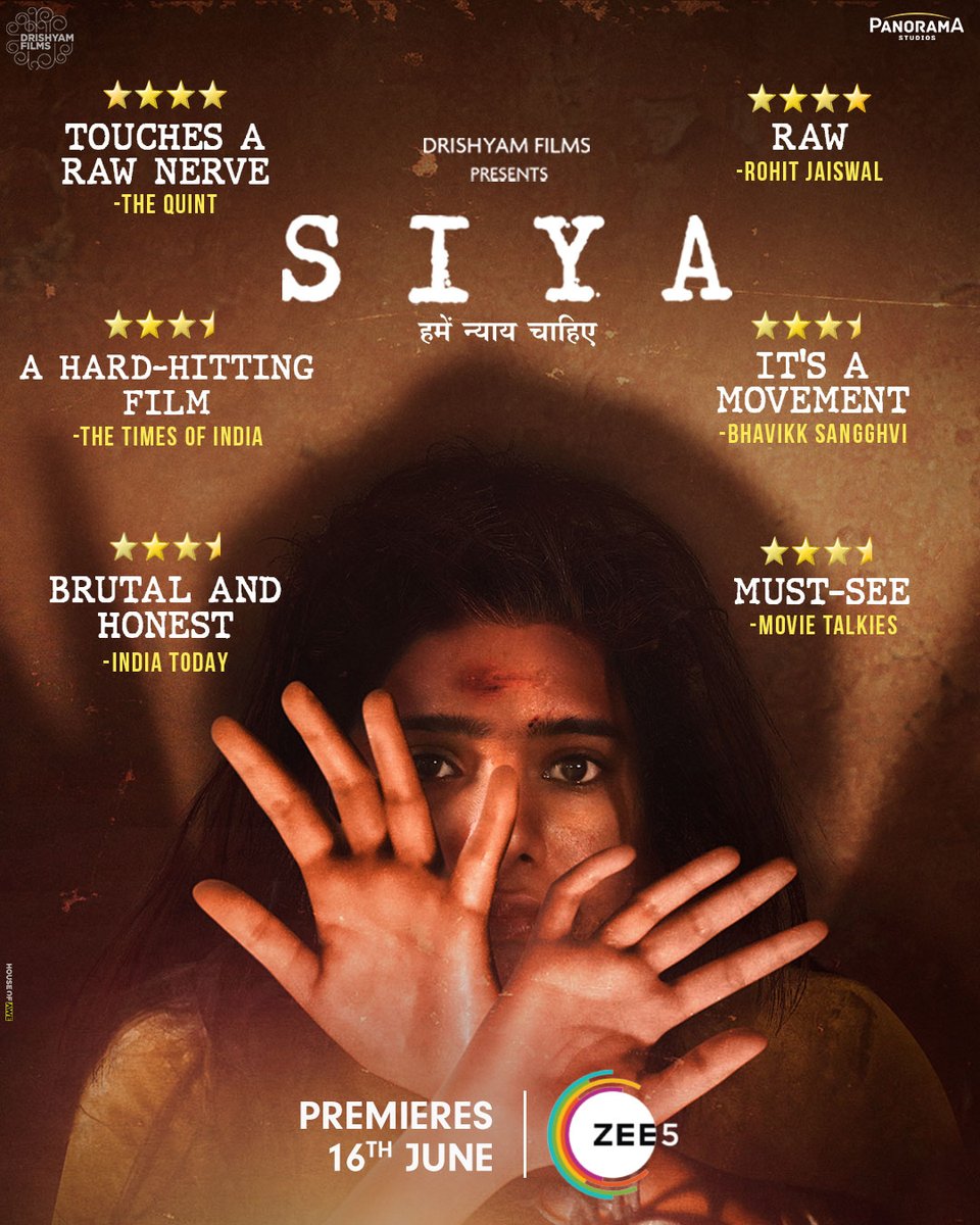 #Siya premieres June 16th on #ZEE5

#SiyaOnZEE5
 
Based on #Hatrash Rape Case

#ManishMundra #PoojaPandey #VineetKumarSingh #RohitPathak 
#Raghavguptaaa #HaiderRizvi #Samah #RashmiSomvanshi 
#FilmyKhabariya
