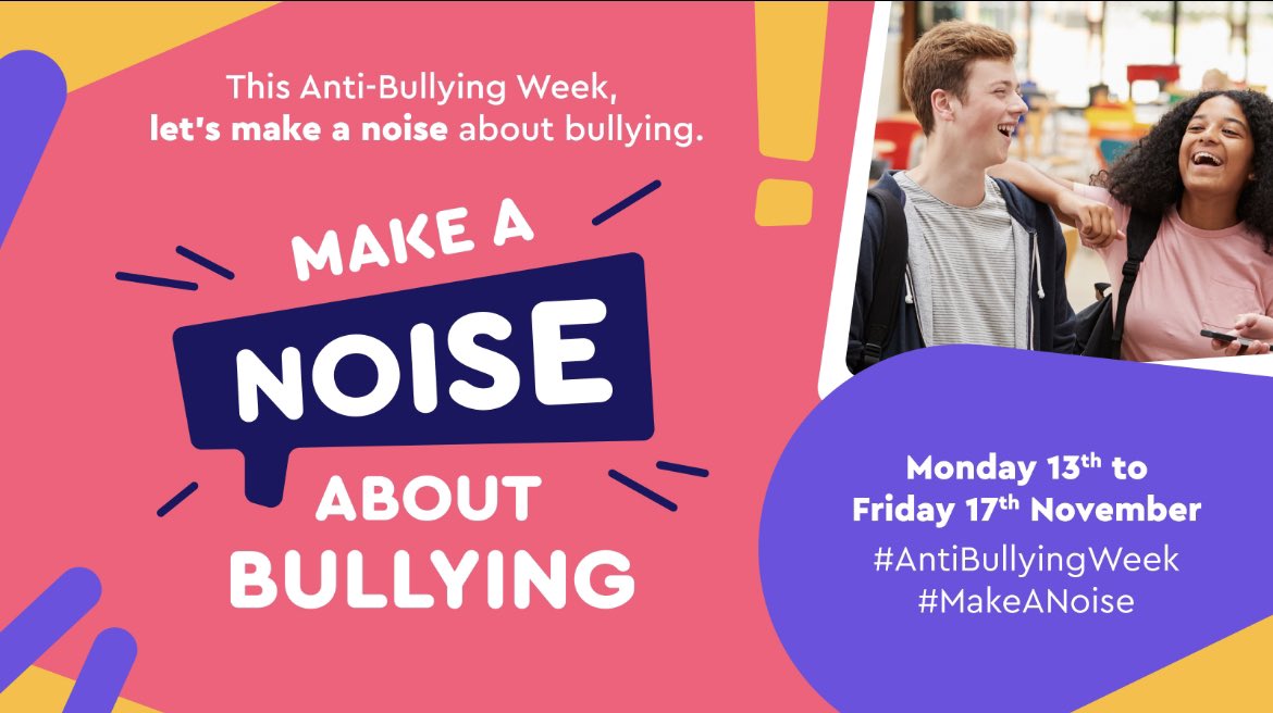 'Make a Noise About Bullying' has been announced by @ABAonline as the theme for #AntiBullyingWeek taking place from 13th-17th November 2023! Join us to #MakeANoise 📢
bit.ly/3Ce7wjt

#BeYourBest #Respect