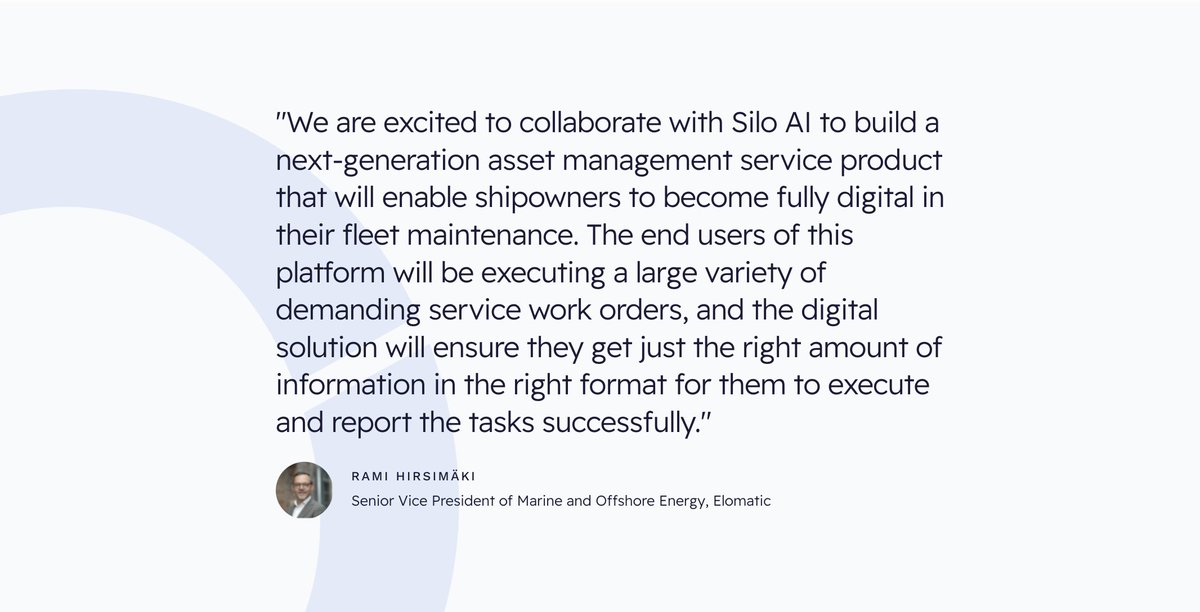 AMD Silo AI (@amdsiloai) on Twitter photo <a href="/ElomaticOy/">Elomatic Oy</a> was looking to solve the challenge of providing strong digital support for planning service and maintenance tasks on ships while at sea. Together we're creating a digital platform offering ship maintenance, asset analysis, and optimization.
hubs.li/Q01SXJp_0 <a href="/ElomaticOy/">Elomatic Oy</a> was looking to solve the challenge of providing strong digital support for planning service and maintenance tasks on ships while at sea. Together we're creating a digital platform offering ship maintenance, asset analysis, and optimization.
hubs.li/Q01SXJp_0