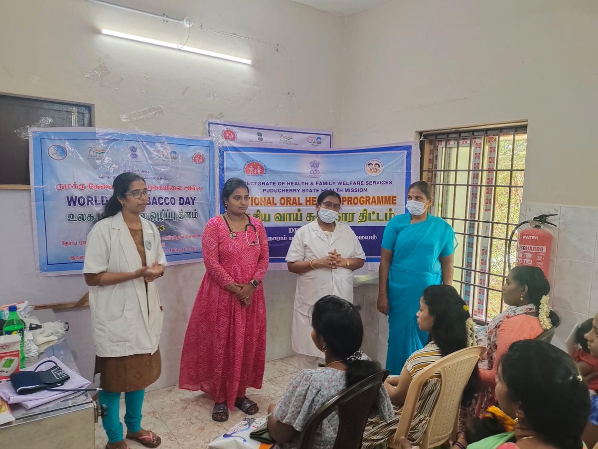 #WNTD2023 celebration with NOHP: Well Baby Clinic patients & public were given awareness reg. Tobacco & its impact on Health& symptoms of Oral Cancer & Management at PHC, Kanagachettikulam on 09.06.2023 with distribution of pamphlets. Nearly 45 persons benefitted from the program