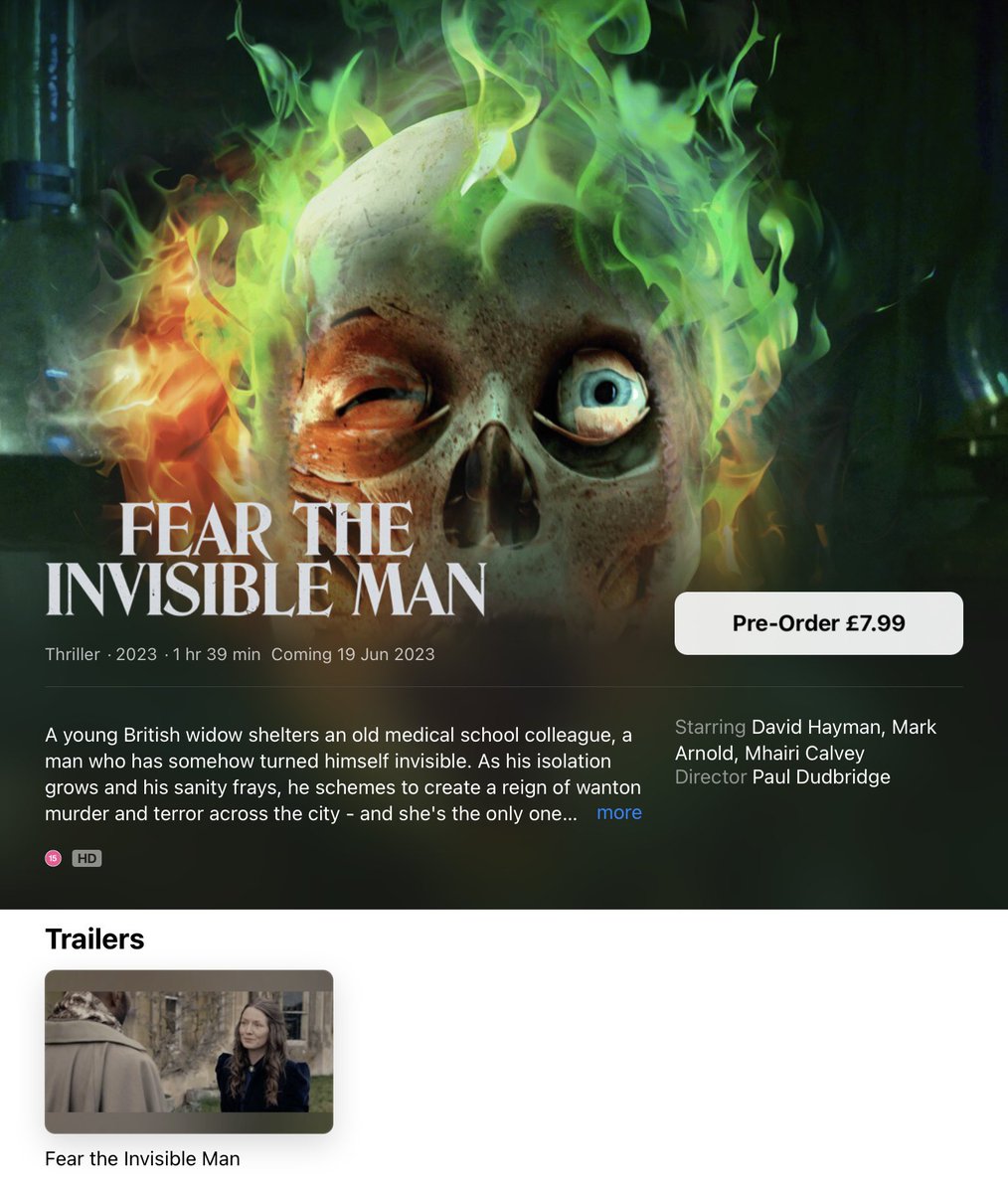 .@AppleTV is just one of the platforms hosting our new film, Fear the Invisible Man. It’s released on June 19th in HD & 5.1 sound too. 
#AppleTV #hgwells #filmmaking #theinvisibleman #victorian #period #mandmfilmproductions #hanoverpictures #101filmsinternational