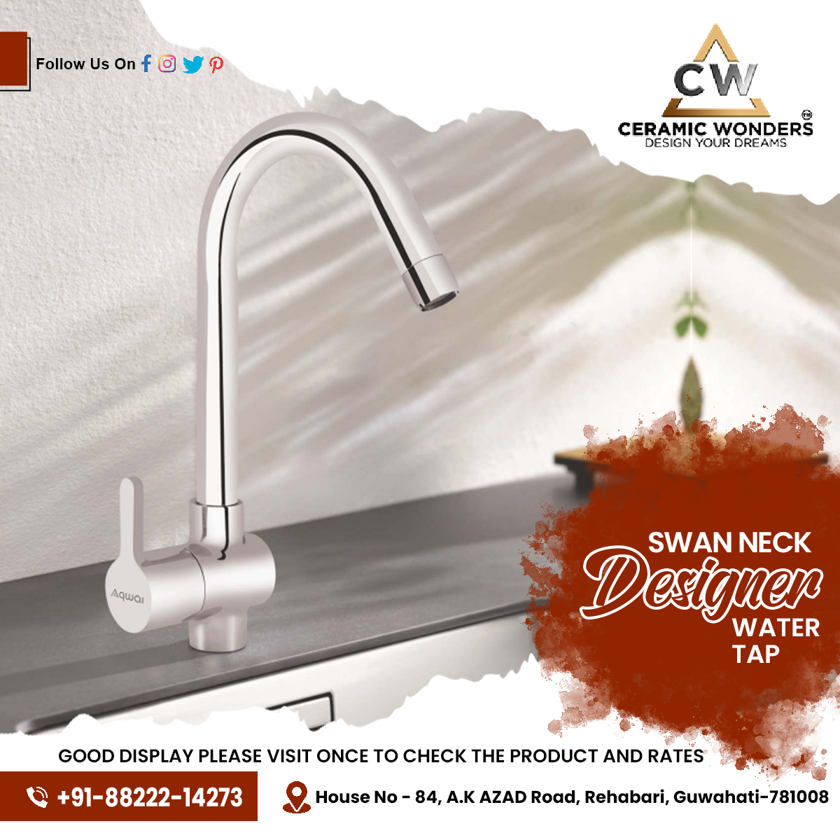 ✨🚰 Enhance the elegance of your home with this stunning piece of craftsmanship, handcrafted in Rehabari, Gujarat. 💧🏺

#CeramicWonders #SwanNeckTap #DesignerWaterTap #HomeDecor #ElegantLiving #Craftsmanship #GujaratArtistry #RehabariPride #LuxuryLiving #ArtisanMade #Functional