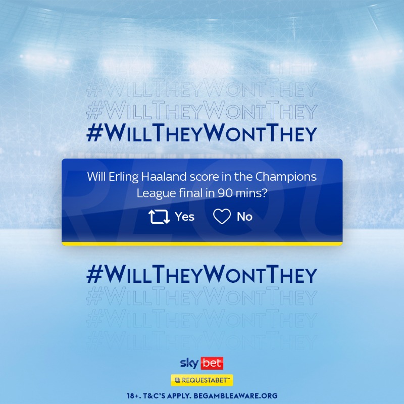 RequestABet's tweet photo. #WillTheyWontThey 𝐫𝐞𝐭𝐮𝐫𝐧𝐬

😍  Simply answer the following question by using one of the below:

🔃  = Yes
❤️  = No

🎁  One lucky winner will have the option to 𝗖𝗛𝗢𝗢𝗦𝗘 their prize!

- £50 cash
- 22/23 Football Jersey

#UCLfinal