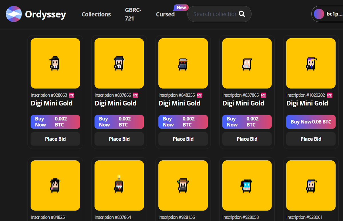 character_cafe_'s tweet photo. GM inscribers βοΈπ©
#DigiMiniGold has been listed on @Ordyssey! Have you placed your bid yet? π«
Sub 1 Million GIF collection. Early Stages of Ordinals.
Explore the collection here: https://t.co/8asXDfAo3g https://t.co/tWeEh1Jl2M