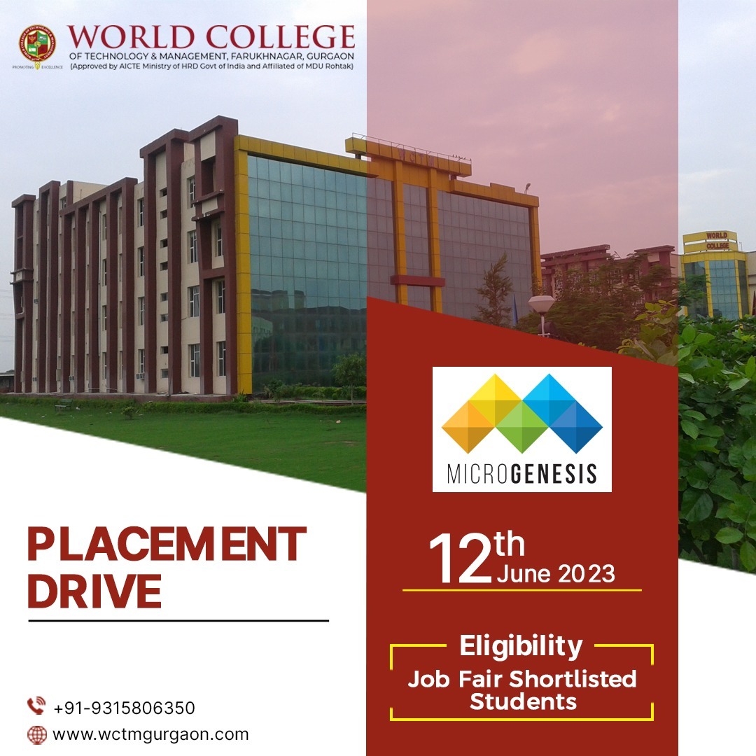 wctm_gurgaon's tweet photo. On the 12th of June 2023, #MicroGenesis TechSoft will conduct a second round for #students #shortlisted in the #MegaJobFair conducted at World College of Technology and Management, #Gurgaon on the 23rd of April 2023.
.
.
#WCTM #WCTMGurgaon #placements2023 #PlacementOpportunities https://t.co/u0iUNM7Or5