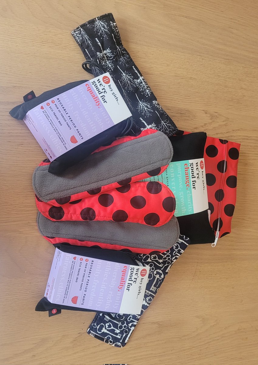 just_staceyPics's tweet photo. A fabulous full kit for someone changing from disposables but not wanting to use a cup. Two pairs of #PeriodPants and ten verious period pads! Good luck with your #Reusable period #PeriodDignity #PeriodProudWales #SustainablePeriod #ChatWithFlo chatwithflo@monmouthshire.gov.uk https://t.co/ML2UUYxgRv