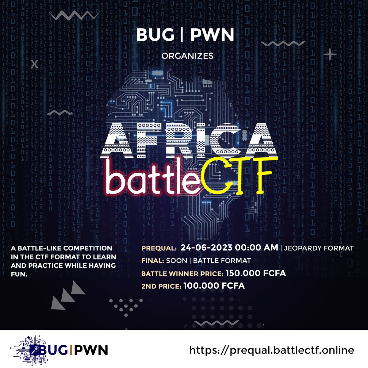 bug_pwn's tweet image. 🚩 Announcement: Africa BattleCTF - Uniting Cyber Warriors Across the Continent! 🚩

Calling all cybersecurity enthusiasts and aspiring warriors across Africa! Brace yourselves for an exhilarating event : Africa BattleCTF.