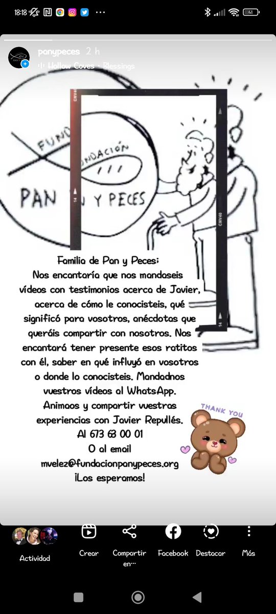 Mándanos un mensaje con lo que significó Javier para tí...
Os esperamos a todos
Feliz viernes
Fundación Pan y Peces