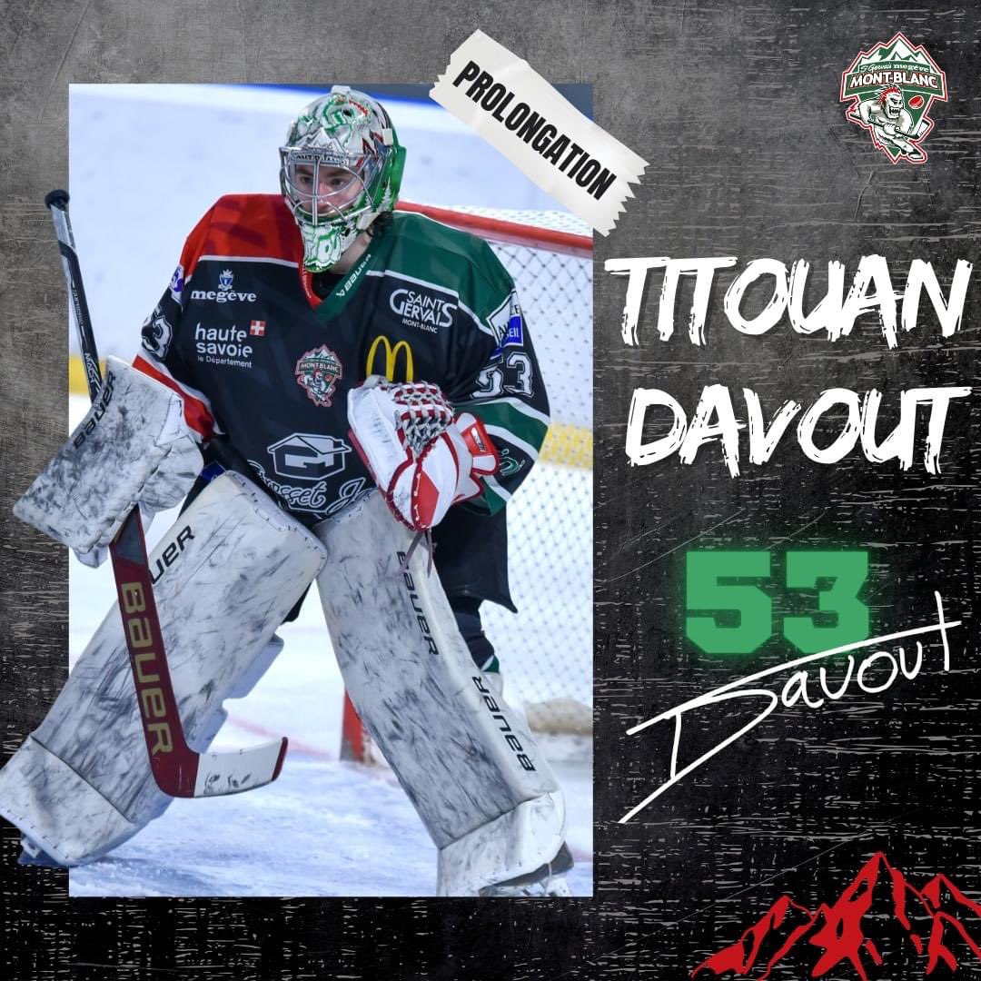 🟢 𝗜𝗡𝗙𝗢 𝗠𝗘𝗥𝗖𝗔𝗧𝗢 🔴

Notre gardien 𝗧𝗶𝘁𝗼𝘂𝗮𝗻 𝗗𝗔𝗩𝗢𝗨𝗧, continuera l'aventure des Yétis et entamera sa deuxième saison sous les couleurs du club l'année prochaine ! 

Toujours en quête de prise d'expérience, il continuera d'épauler son coéquipier Victor GOY !