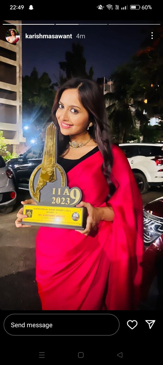 Best iconic supporting actress IIA season 9 award achieved by @karish_maS 

#KarishmaSawant #aarohi #aarohigoenka #aaru #goenkas #yehrishtakyakehlatahai #trending #Indian #proud #ProudMonth #IIA9 #Awards #awardnight #saree #awardwinning #bestactress #karishma_precious #instagram