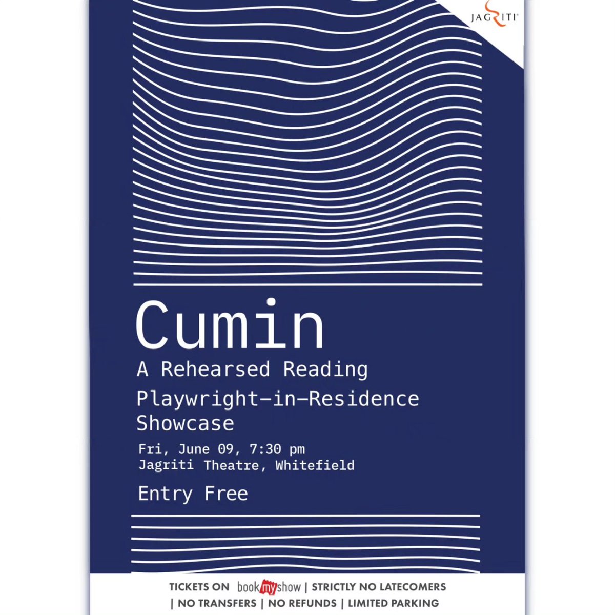 CUMIN, A Rehearsed Reading

The Jagriti Playwright in Residence Showcase is on today at Jagriti Theatre, Friday June 9th at 7:30pm.

The showcase will include a reading of the play followed by a discussion with the playwright, Deepika Arwind. 

Show Link : in.bookmyshow.com/plays/cumin/ET…