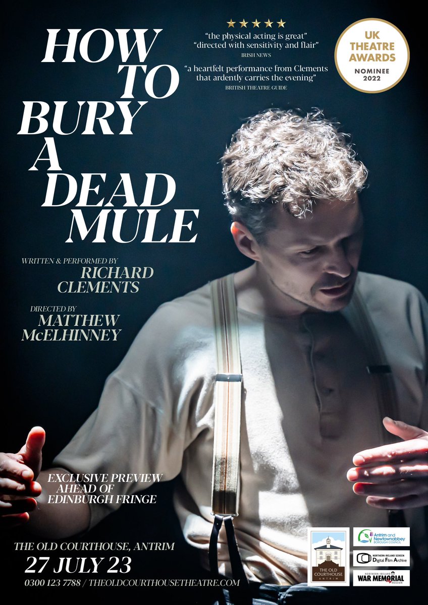 How to Bury a Dead Mule is at The Old Courthouse Antrim 27 July for an exclusive preview ahead of this year’s <a href="/edfringe/">Edinburgh Festival Fringe</a> Book tickets here theoldcourthousetheatre.com/book/
#edfringe #edinburghfestival #howtoburyadeadmule #pleasancedome #pleasancecourtyard #oldcourthouseantrim <a href="/SMpublicity/">SM Publicity - Theatre, Arts & Culture PR</a>