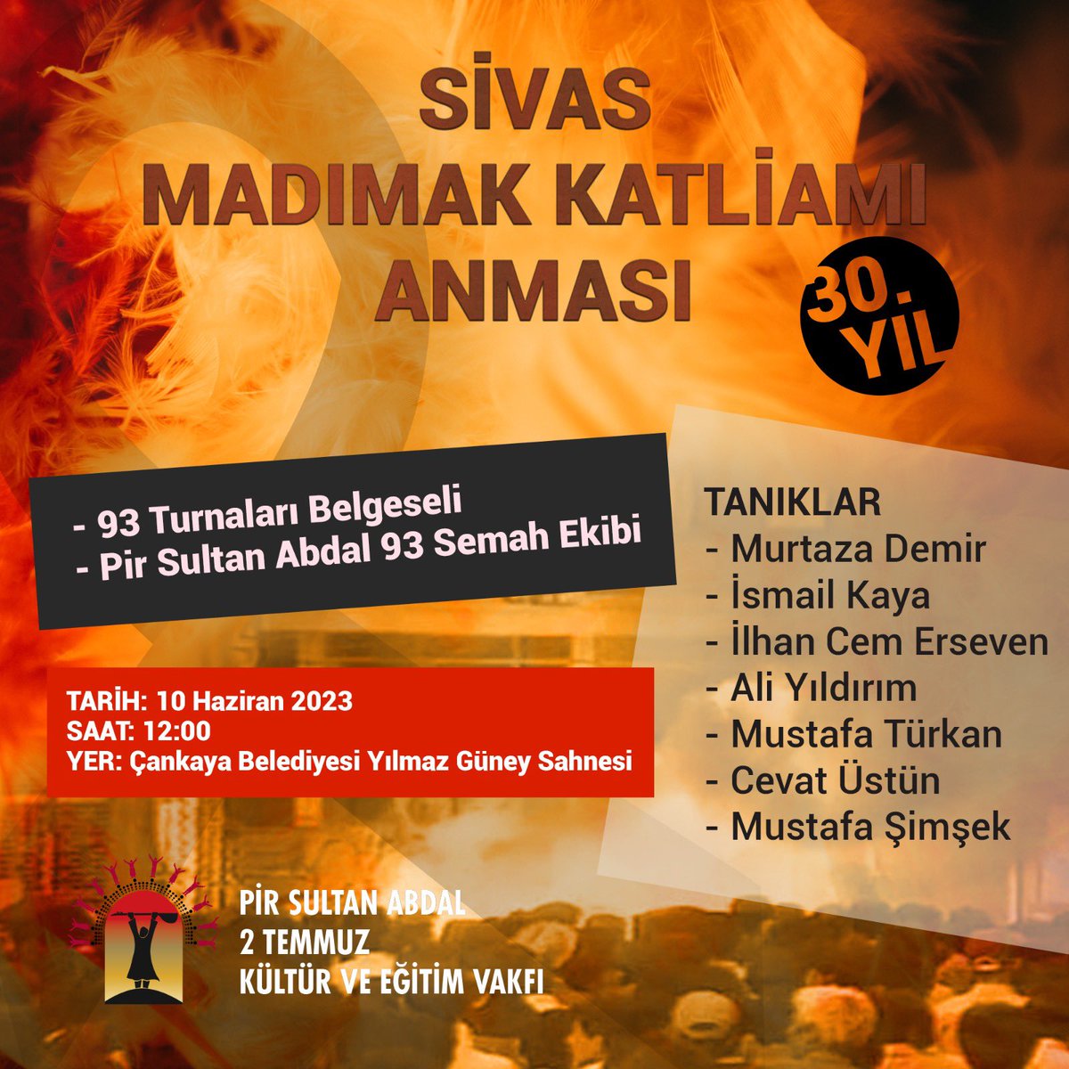 Yarın ⏰:12:00📍Çankaya Belediyesi Yılmaz Güney Sahnesine bekliyoruz…
#madımak #sivaskatliamı