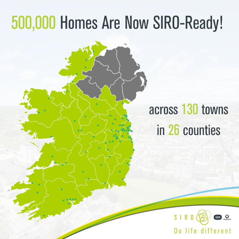 SIROIreland's tweet photo. Today we reach a huge milestone at SIRO, we have connected 500,000 homes and businesses to SIRO 100% Fibre Broadband! We’re proud to be delivering reliable, future-proofed broadband to 130 towns across all 26 counties in Ireland!
#DoLifeDifferent #ConnectWithConfidence #500k