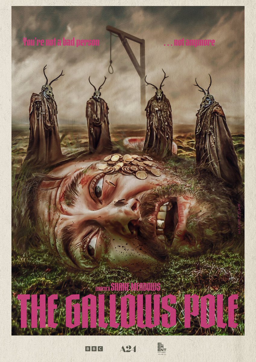 Pleased to share my poster artwork for @ShadyMeadows' brilliant and bananas THE GALLOWS POLE 🪙
Ft. @Michaelsocha 
@NickieSault @BBCiPlayer @A24 @ElementPictures 
#TheGallowsPole