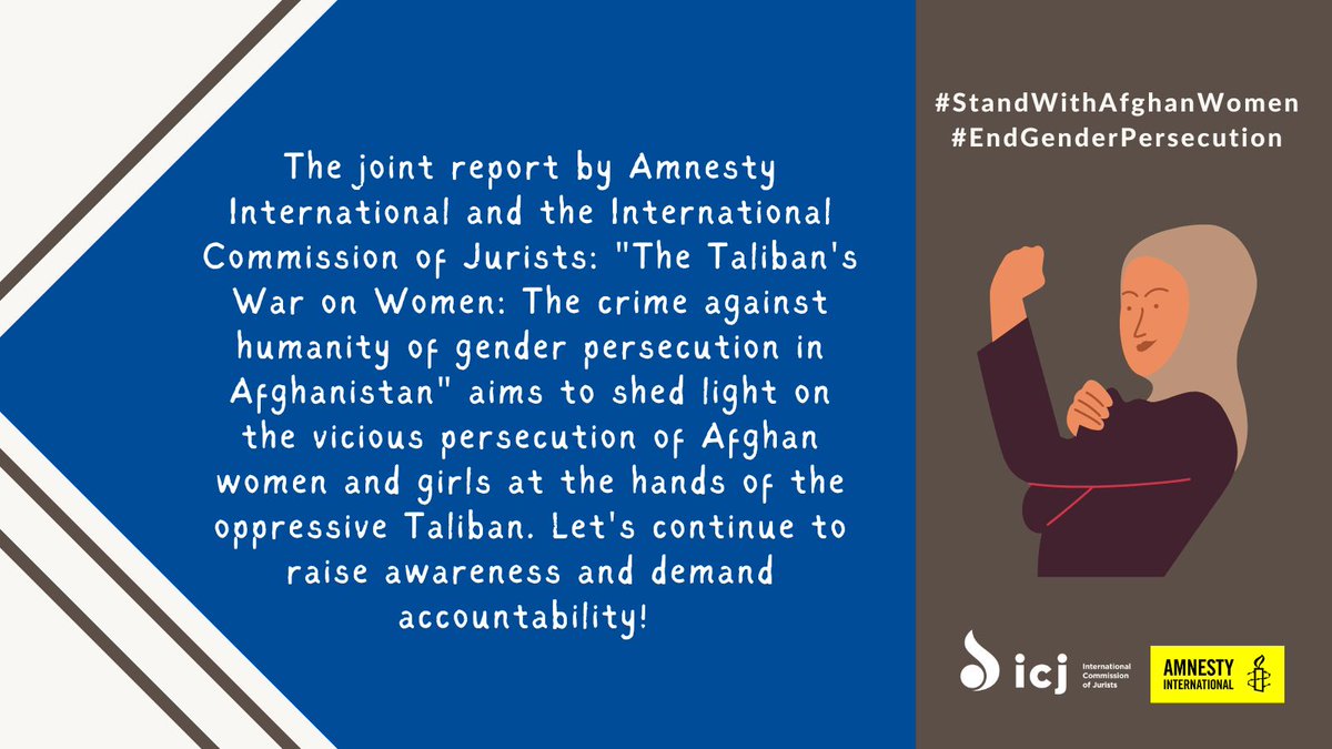 What can the international community do to help dismantle the #Taliban’s system of #genderpersecution in #Afghanistan? Our joint report with @amnesty outlines some recommendations. 

🔗 Full report: bitly.ws/FDAp

#StandWithAfghanWomen #NoToImpunity