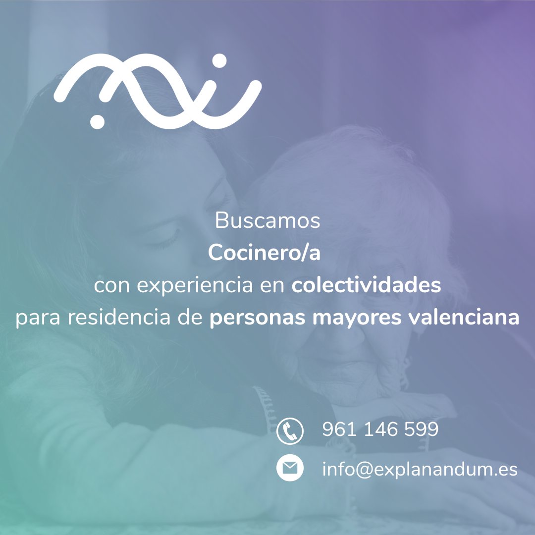 ExplanandumRRHH's tweet photo. Iniciamos búsqueda de Cocinero/a con experiencia en colectividades para incorporación en Residencia de personas mayores valenciana.
#Explanandum #Hiring #Empleo #Cocina #Colectividades #Residencia #Personasmayores #Junio2023 #Valencia #9Junio #FelizFinde https://t.co/kRSXwetB16