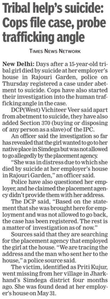 AmbikaPanditTOI's tweet photo. A tribal girl went from missing from her village in Jharkhand in Feb; she was a school drop out; poverty pushed her to stay at home; b caregiver for 3 siblings. 15 - yrs - old she was found dead in a house in Delhi on May 31. 1/3
https://t.co/saM16wPJdb https://t.co/Tj7MaD86a3