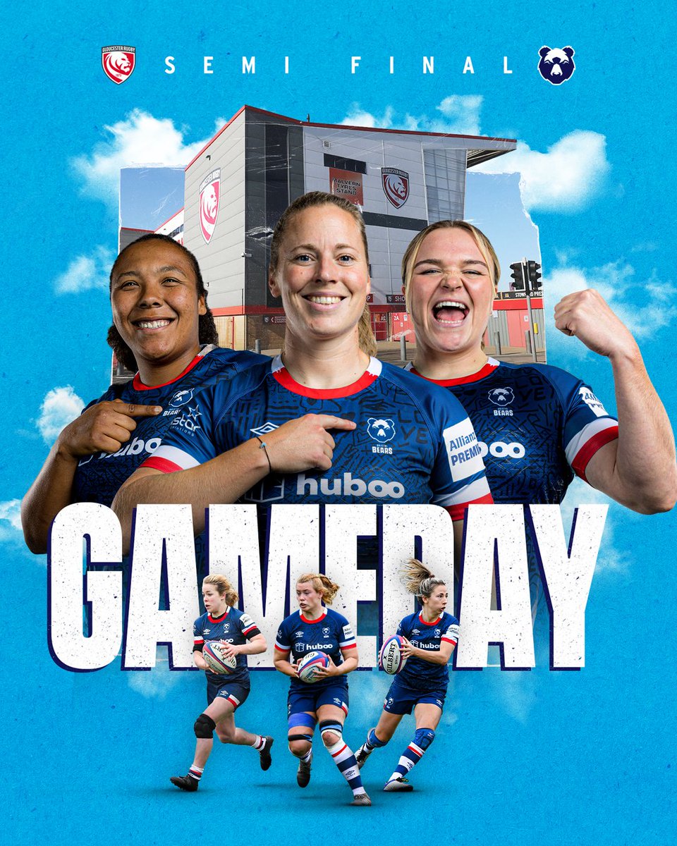 Let's get down to 𝗯𝘂𝘀𝗶𝗻𝗲𝘀𝘀! 👊

🆚 @Glos_PuryWRFC 
🏆 @Premier15s semi-final
📍 Kingsholm 
⏰ 3pm KO
📺 @btsportrugby | @BBCiPlayer 
📻 @BBCRB 

#GLOvBRI | #BristolBears