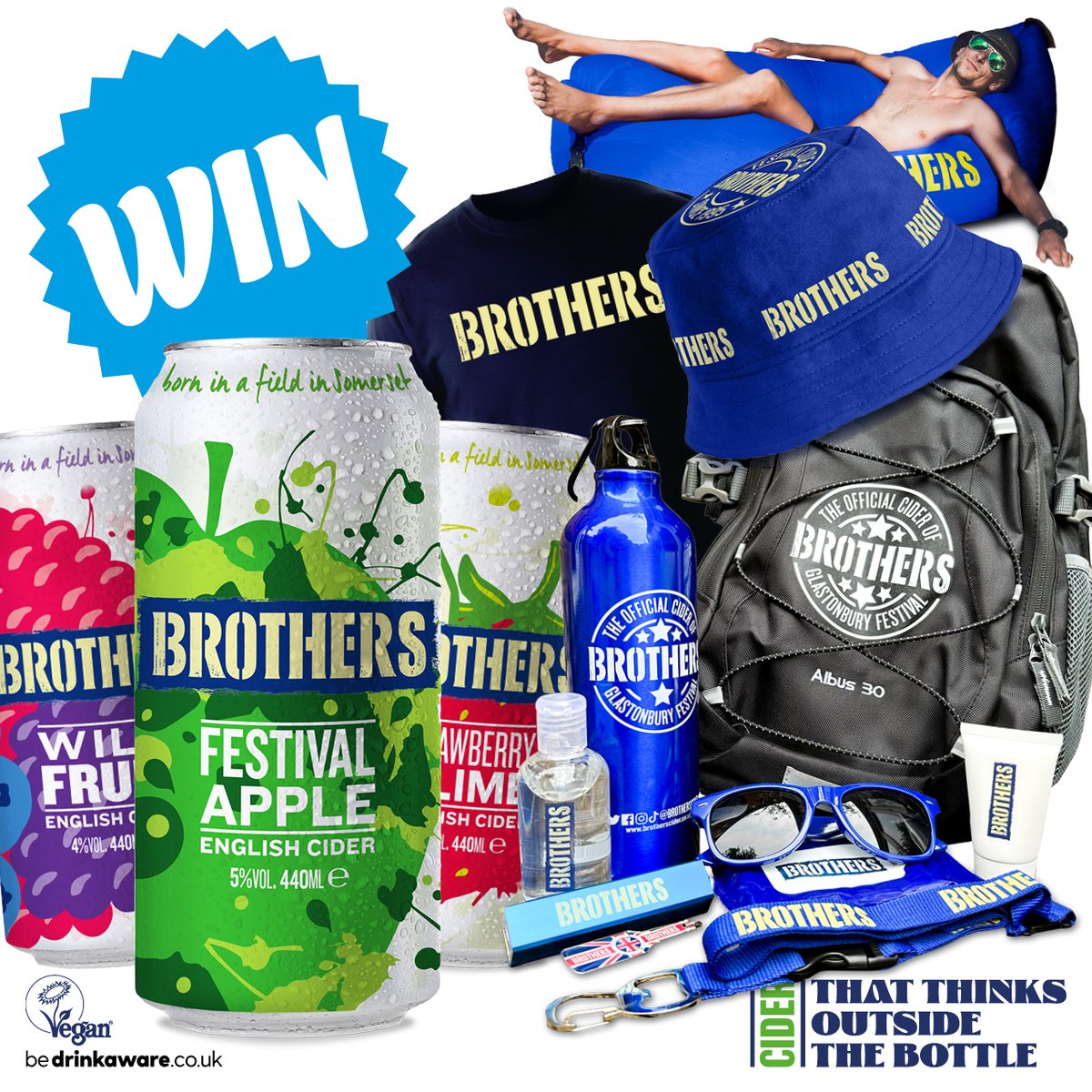 Brothers Cider (@brotherscider) on Twitter photo WIN A FESTIVAL KIT & '3' CASES OF CIDER 🎉
5 winners will be chosen & each will win all of the above.
Enter:
😍 Follow <a href="/BrothersCider/">Brothers Cider</a>
🍏 RT this post
😎 Tag your festival crew
T&Cs brotherscider.co/terms. Ends 14.06.23. Over 18's GB residents only. #giveaway #Glastonbury #win WIN A FESTIVAL KIT & '3' CASES OF CIDER 🎉
5 winners will be chosen & each will win all of the above.
Enter:
😍 Follow <a href="/BrothersCider/">Brothers Cider</a>
🍏 RT this post
😎 Tag your festival crew
T&Cs brotherscider.co/terms. Ends 14.06.23. Over 18's GB residents only. #giveaway #Glastonbury #win