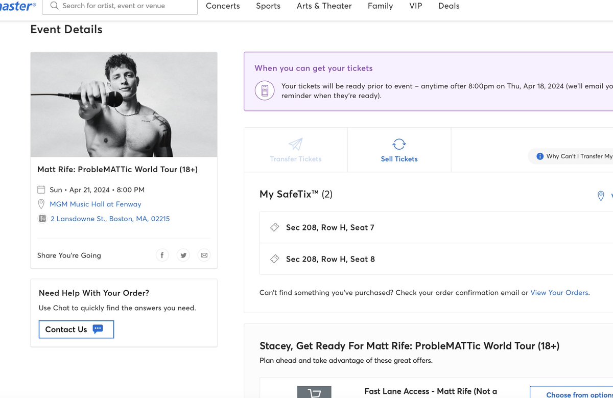 Got ‘em!!!! <a href="/mattrife/">Matt Rife</a> 
Going to my third MR show. Is it April 2024 yet?😂