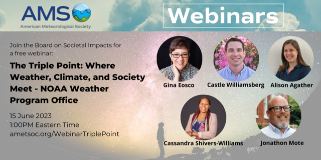 AMS_Soc_Impacts's tweet photo. The @ametsoc Board on Societal Impacts is excited to announce a new webinar series bringing together the social, behavioral, and economic sciences and societal impacts within the weather, water, and climate enterprise. See the flyer for our first event and registration link! https://t.co/7rJhUHzYAF