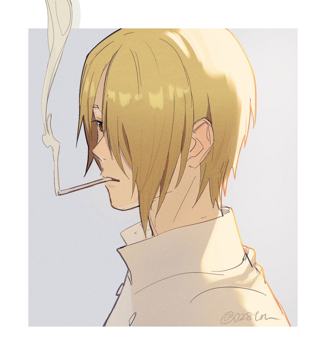 1boy cigarette solo blonde hair male focus smoking hair over one eye  illustration images