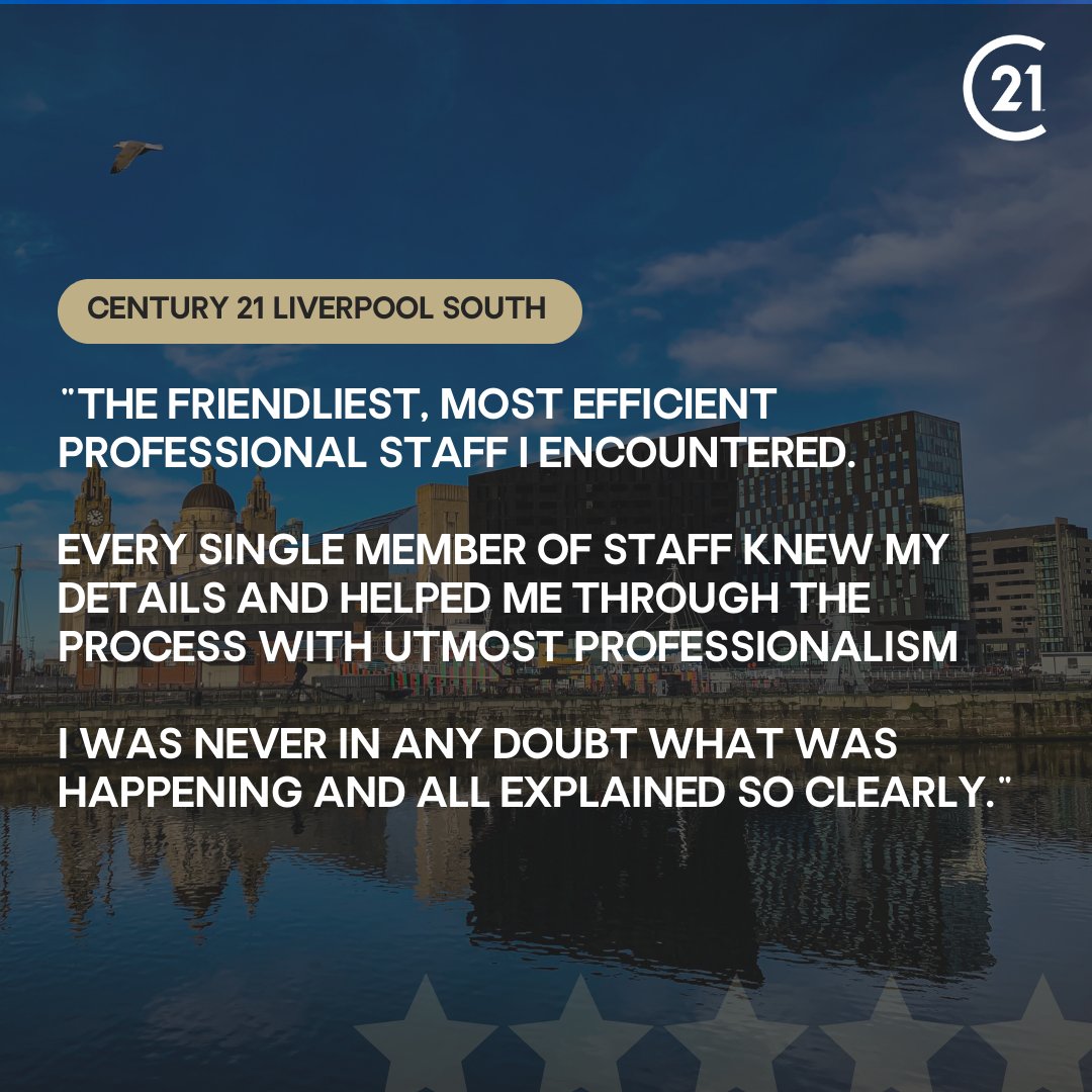 5-star review for the @Century21Lpool team who continue to deliver stellar customer service 
🌟🌟🌟🌟🌟

#customerservice #team #liverpool #estateagent #propertyexperts #propertymarket #liverpoolbusiness #property