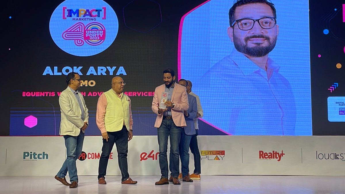 IMPACT_onnet's tweet photo. #IMPACTMarketing40Under40 : An award well-deserved👏 Cheers to your outstanding achievement Alok Arya , CMO, #Equentis Wealth Advisory Services🎉🏆
@alokarya007

#ImpactAwards #IMPACT40Under40 #MarketingAwards #40Under40 https://t.co/Tnu4kpYOhh