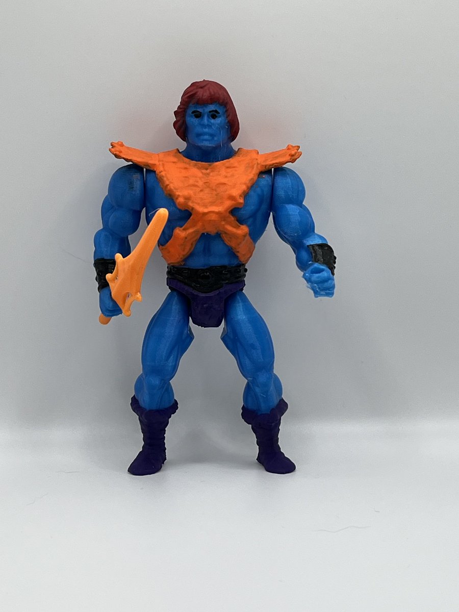 Printed and painted Faker from #MOTU designed by @lacalavera3d , available on his Printables page: printables.com/model/388922-f….  Printed using @prusament Azure Blue on my @Prusa3D Mini+