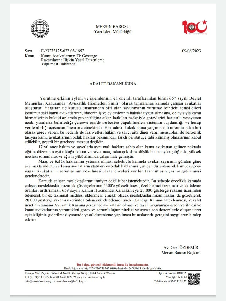MersinBarosu's tweet photo. Mersin Barosu Başkanlığımız, kamu avukatlarının ek gösterge rakamlarına ilişkin yasal düzenleme yapılması için Adalet Bakanlığı’na yazılı talepte bulundu. https://t.co/z1KWs1Kmg3