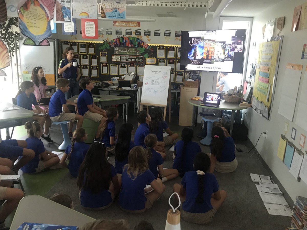 Happening now! G4 Ss virtually visiting with Caroline Lawrence, author of The Thieves of Ostia, the book they’ve just finished reading! ⁦@cis_library⁩ #cisinspires #cisreads