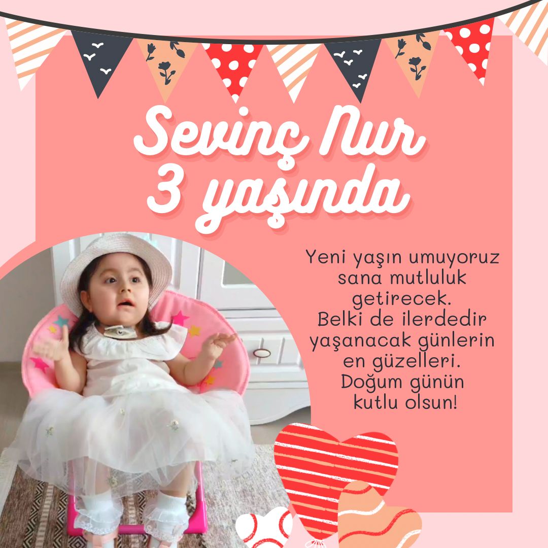 Bugü Sevinç Nur'un doğum günü 🥳 Yeni yaşında umudu büyütüyoruz, nice sağlıklı yaşların olsun güzel kızımız ❤ Bu zorlu mücadelede Sevinç Nur'un elinden tutan herkese tekrar sonsuz teşekkür 🙏 Kutlama: 🗓️ 11 Haziran Pazar ⏰ 16.00 📍Hamidiye Mh. Vişne Sk. No:5 / Sultanbeyli