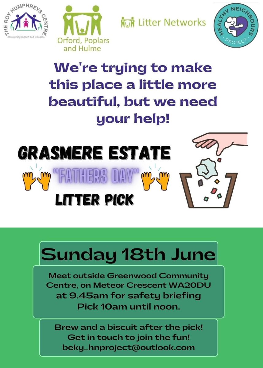 Next Healthy Neighbours Project - Orford Litter Pick 👇🏻👇🏻👇🏻👇🏻👇🏻 To book on, please email me or pop a msg on here below! Thank you 🙏🙏🙏 #litterpick @LitterNetworks #warrington